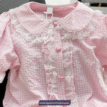 Short Sleeve Cute Sweet Plaid Lace Blouse Shirt