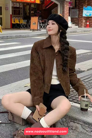 Long Sleeve Lapel Collar Suede Velvet Jacket