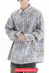 Long Sleeve Retro Plaid Tie Dye Style Blouse Shirt