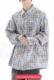 Long Sleeve Retro Plaid Tie Dye Style Blouse Shirt