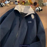 Vintage Turn Down Collar Zipper Jacket