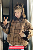 Long Sleeve Turn Down Collar Retro Plaid Thick Jacket
