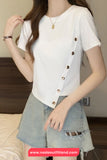 Short Sleeve Asymmetrical Design Side Button Shirt