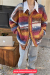 Long Sleeve Retro Colors Striped Cardigan Button Sweater