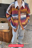 Long Sleeve Retro Colors Striped Cardigan Button Sweater