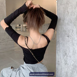 Long Sleeve Sexy Off Shoulder Cropped Slim Shirt