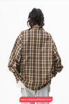 Loose Long Sleeve Retro Plaid Pattern Blouse Shirt