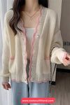 Long Sleeve Heart Button Ruffle Cardigan Sweater