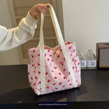 Cute Strawberry Pattern Corduroy Hand Bag