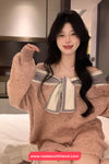 Long Sleeve Off Shoulder Sweet Bow Knitted Sweater