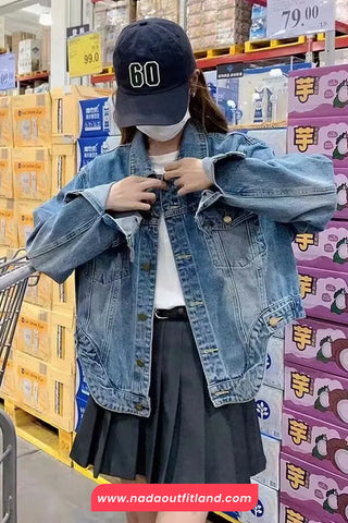 Long Sleeve Cropped Vintage Denim Jacket