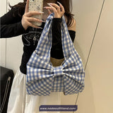 Cute Retro 3D Bow Plaid Pattern Shoulder Bag