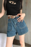 High Waist Front Double Pocket Denim Shorts Jeans