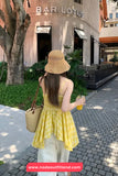 Loose Casual Yellow Plaid Irregular Style Tank Top