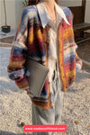 Long Sleeve Retro Colors Striped Cardigan Button Sweater