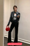 Long Sleeve Cropped Leather Black Jacket