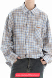 Long Sleeve Retro Plaid Tie Dye Style Blouse Shirt
