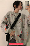 Long Sleeve Loves Art Pattern Printed O-Neck Sweater