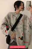 Long Sleeve Loves Art Pattern Printed O-Neck Sweater