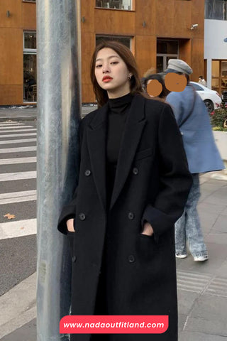 Elegant Woolen Long Blend Coat Jacket
