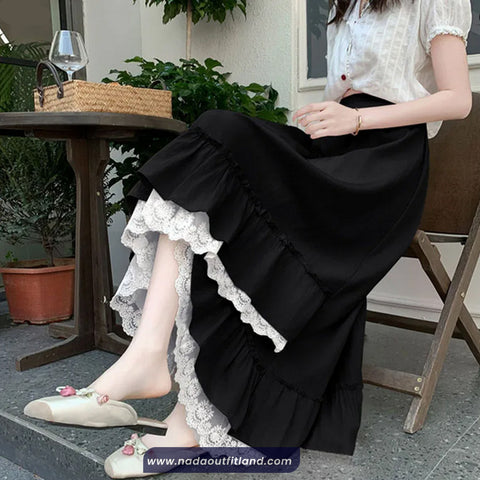 High Waist Lace Patchwork Irregular Skirts