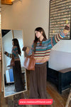 Long Sleeve Turn Down Collar Retro Pattern Sweater