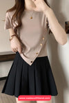 Short Sleeve Asymmetrical Design Side Button Shirt