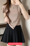 Short Sleeve Asymmetrical Design Side Button Shirt