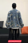 Long Sleeve Retro Flowers Pattern Denim Jeans Jacket