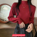 Long Sleeve Semi High Neck Knitted Casual Sweater