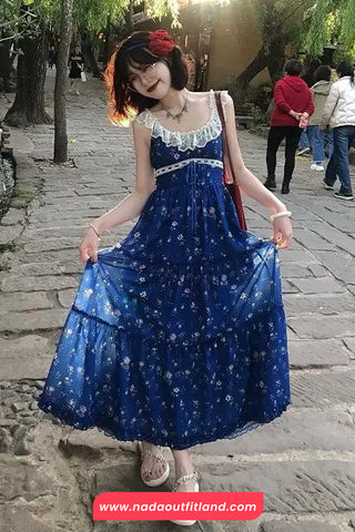 Sexy Cute Floral Pattern Beach Vacation Long Dress