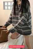 Long Sleeve Vintage Knitted Striped Button Sweater