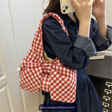 Cute Retro 3D Bow Plaid Pattern Shoulder Bag