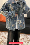 Long Sleeve Retro Flowers Pattern Denim Jeans Jacket