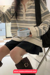 Long Sleeve Vintage Knitted Striped Button Sweater