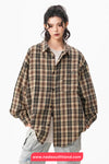 Loose Long Sleeve Retro Plaid Pattern Blouse Shirt
