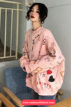 Long Sleeve Loves Art Pattern Printed O-Neck Sweater