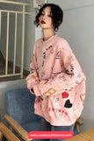 Long Sleeve Loves Art Pattern Printed O-Neck Sweater