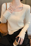 Long Sleeve U-Neck Knitted Slim Sweater