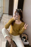 Long Sleeve U-Neck Knitted Slim Sweater