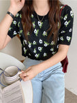 Retros Floral Knitted Cropped Slim Shirt