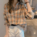 Long Sleeve Plaid Style Thin Summer Blouse Shirt