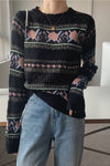 Long Sleeve Retro Floral Knitted Sweater