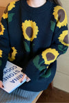 O-Neck Sun Flower Pattern Knitted Sweater