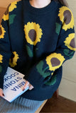O-Neck Sun Flower Pattern Knitted Sweater