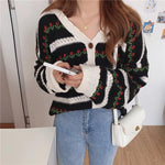 Loose Floral Pattern Knitted Cardigan Sweater