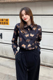 Long Sleeve Butterfly Printed Blouse Shirt