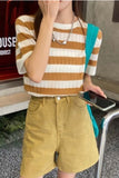 Short Sleeve Hollow Style Striped Shirts