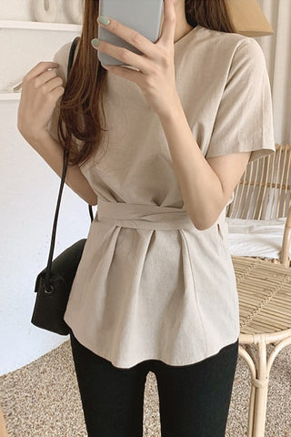 Belted Bow Short Sleeve Casual Shirts