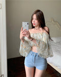 Sexy Puff Sleeve Off Shoulder Floral Blouse Shirt